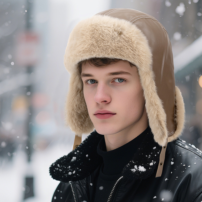 Men Winter Warm PU Leather Tra - Trapper Hat Ear Flap review and price