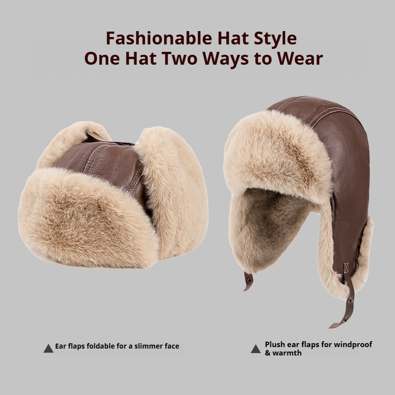 Men Winter Warm PU Leather Tra - Trapper Hat Ear Flap review and price